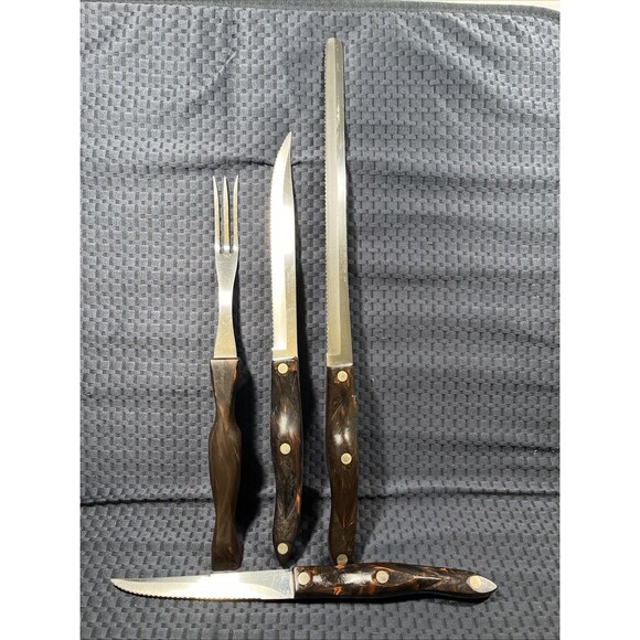 Lot of 4 Cutco Knife & Serving Fork Brown Wood Handle Process Pat No 2147079 USA - Picture 1 of 6